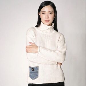 Shannon Passero Emeri Chunky Knit Button Denim Accent Sweater